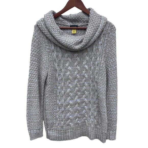 Cabelas Cable Knit Sweater Sz M Cream Cowl Neck Chunky Cozy Fisherman Career - Picture 3 of 13